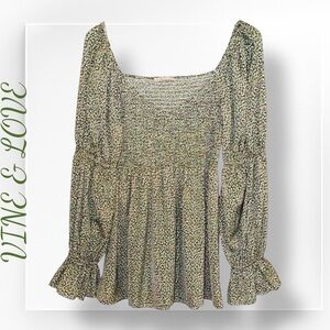 Vine & Love Floral Long Sleeve Smocked Blouse